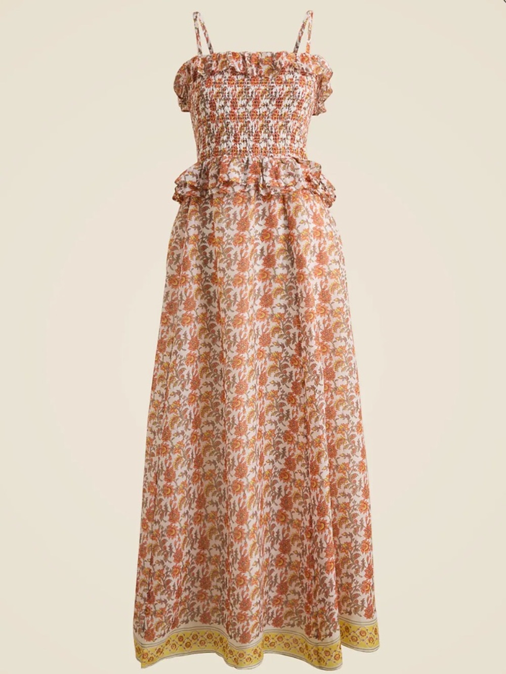 NWT J.Crew Smocked Floral Maxi Dress in Rust & Cream - Small